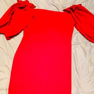 Red off the shoulder midi dress